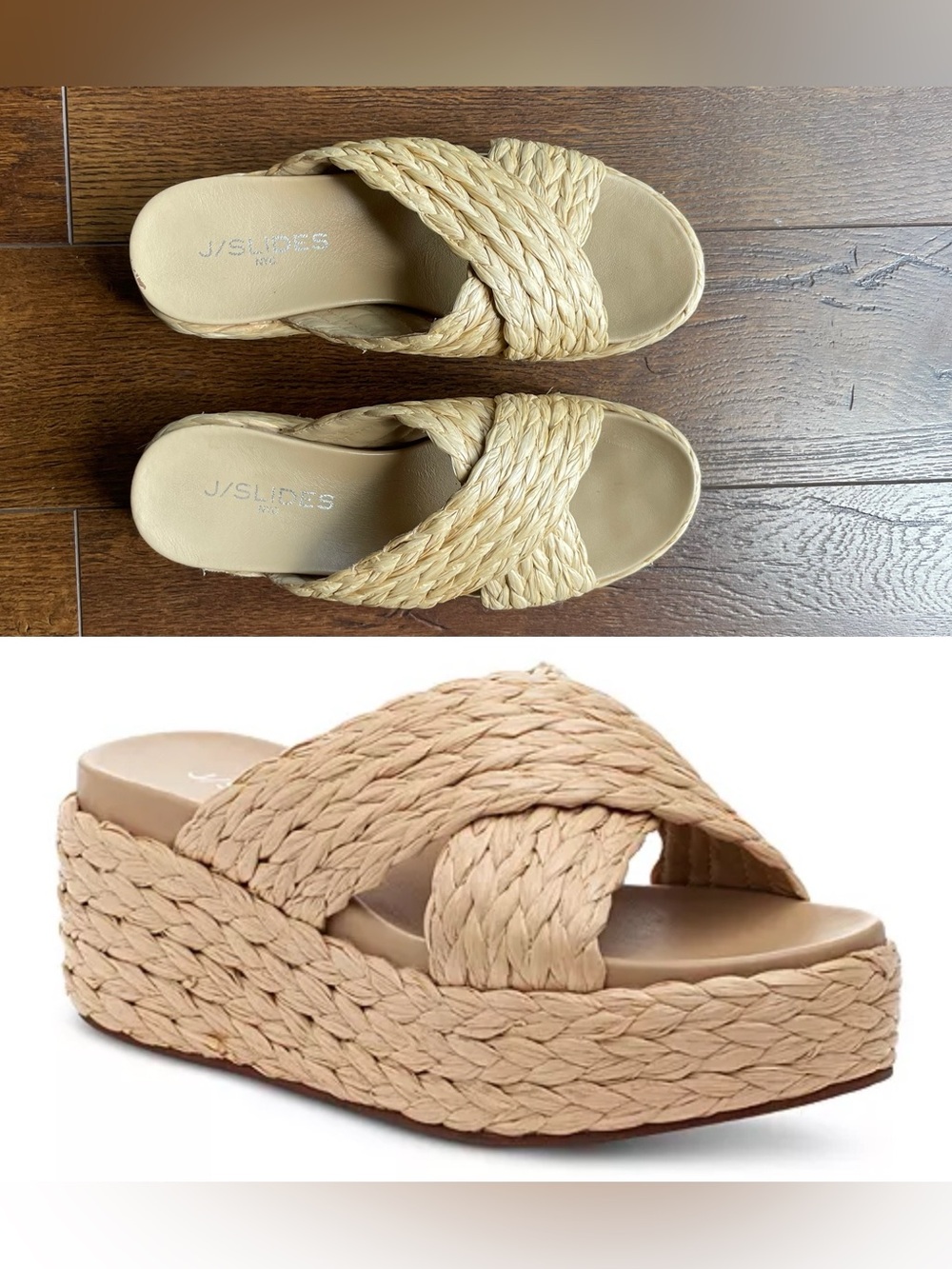 J/SLIDES NYC Woven Braided Raffia Platform Slide On Sandals. Size 6.